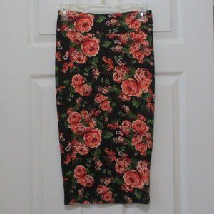 Curvy Midi Skirt sz S Rose Floral